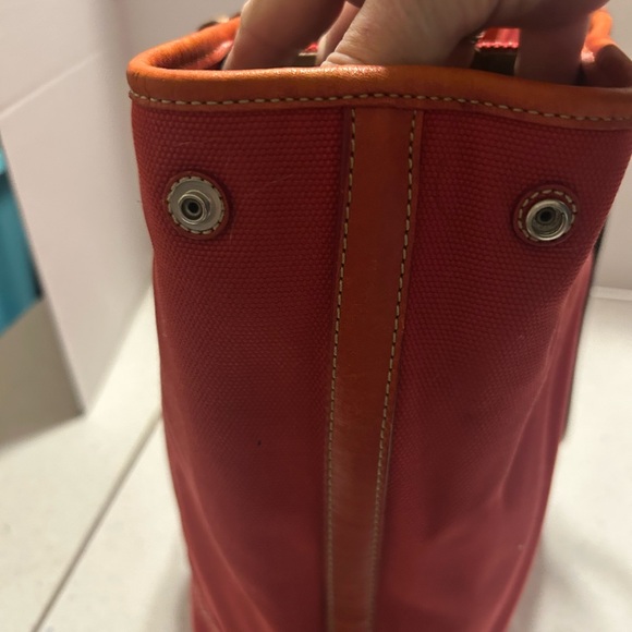 Coach Red Canvas Tote Bag with Red and Tan Leather Trim - Picture 4 of 14